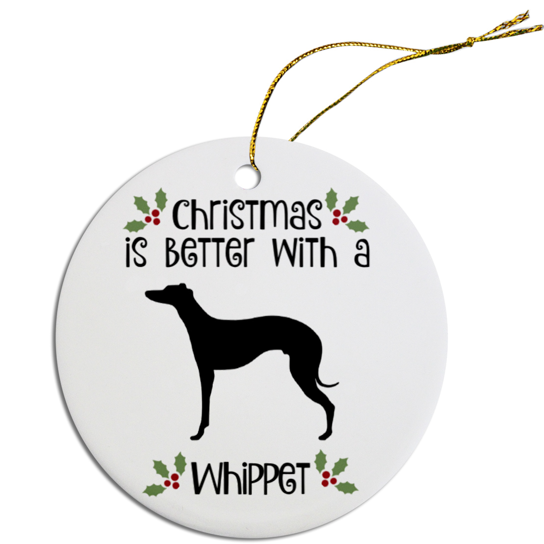 Breed Specific Round Christmas Ornament Whippet